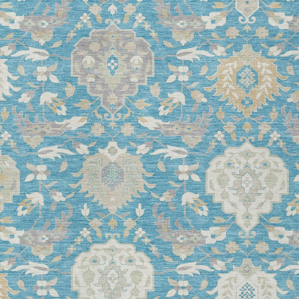 Homeroots 3' Artichoke Green Brown Ivory Damask Washable Area Rug For Indoor Outdoor Spaces, Durable Design 9' X 12' Polyester 599458