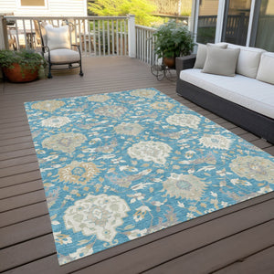 Homeroots 3' Artichoke Green Brown Ivory Damask Washable Area Rug For Indoor Outdoor Spaces, Durable Design 10' X 14' Polyester 599459
