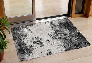 Homeroots 3' Black Gray And Ivory Abstract Washable Area Rug For Indoor And Outdoor Use - Durable Design 3' X 5' Polyester 599460