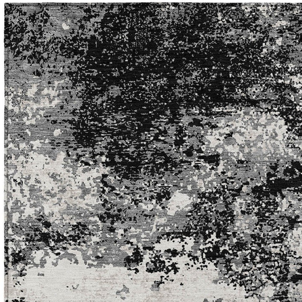 Homeroots 3' Black Gray And Ivory Abstract Washable Area Rug For Indoor And Outdoor Use - Durable Design 5' X 8' Polyester 599461