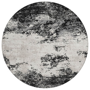 HomeRoots 5' Modern Abstract Washable Area Rug in Black, Gray & Ivory - Durable for Indoor & Outdoor Use 8' Round 599462