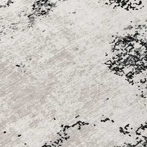 Homeroots 3' Black Gray And Ivory Abstract Washable Area Rug For Indoor And Outdoor Use - Durable Design 8' Round Polyester 599462