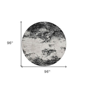 Homeroots 3' Black Gray And Ivory Abstract Washable Area Rug For Indoor And Outdoor Use - Durable Design 8' Round Polyester 599462
