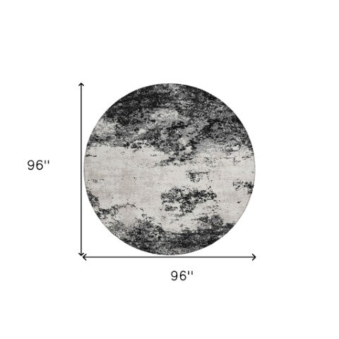 Homeroots 3' Black Gray And Ivory Abstract Washable Area Rug For Indoor And Outdoor Use - Durable Design 8' Round Polyester 599462