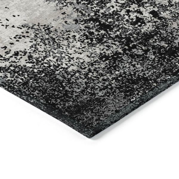 Homeroots 3' Black Gray And Ivory Abstract Washable Area Rug For Indoor And Outdoor Use - Durable Design 8' X 10' Polyester 599463