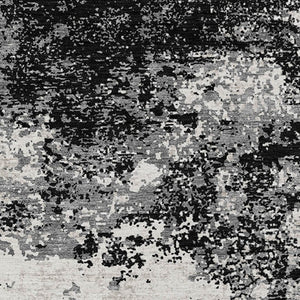 Homeroots 3' Black Gray And Ivory Abstract Washable Area Rug For Indoor And Outdoor Use - Durable Design 8' X 10' Polyester 599463