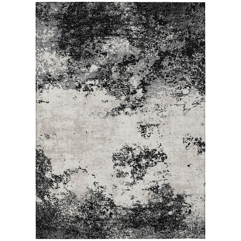 HomeRoots 9' X 12' Modern Washable Abstract Area Rug in Black, Gray & Ivory – Durable for Indoor & Outdoor Use 599464