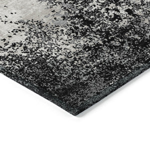 Homeroots 3' Black Gray And Ivory Abstract Washable Area Rug For Indoor And Outdoor Use - Durable Design 9' X 12' Polyester 599464