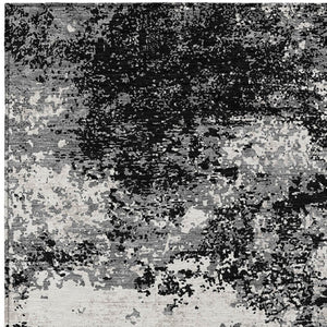 Homeroots 3' Black Gray And Ivory Abstract Washable Area Rug For Indoor And Outdoor Use - Durable Design 9' X 12' Polyester 599464