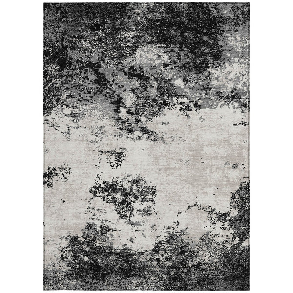 Homeroots 3' Black Gray And Ivory Abstract Washable Area Rug For Indoor And Outdoor Use - Durable Design 10' X 14' Polyester 599465