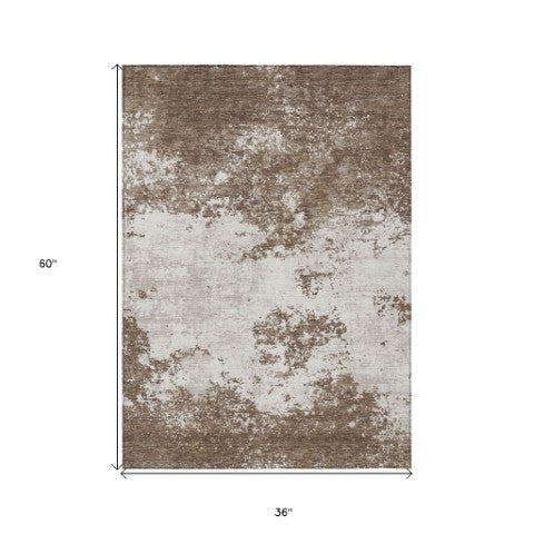 Homeroots 3' Black Gray And Ivory Abstract Washable Area Rug For Indoor And Outdoor Use - Durable Design 3' X 5' Polyester 599466