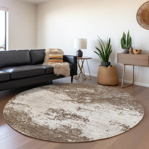 Homeroots 3' Black Gray And Ivory Abstract Washable Area Rug For Indoor And Outdoor Use - Durable Design 8' Round Polyester 599468