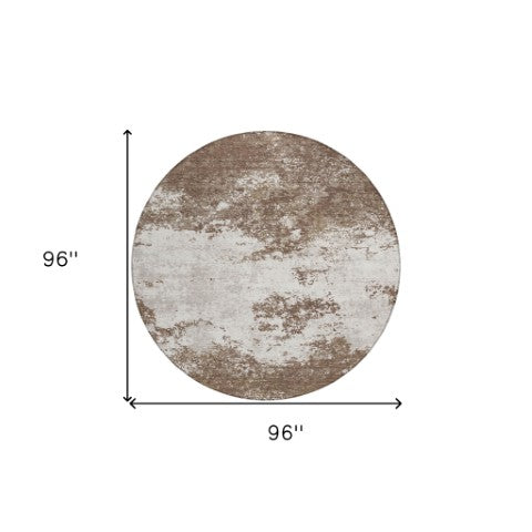 Homeroots 3' Black Gray And Ivory Abstract Washable Area Rug For Indoor And Outdoor Use - Durable Design 8' Round Polyester 599468