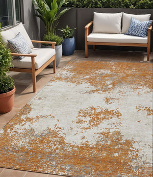 Homeroots 3' Black Gray And Ivory Abstract Washable Area Rug For Indoor And Outdoor Use - Durable Design 5' X 8' Polyester 599473