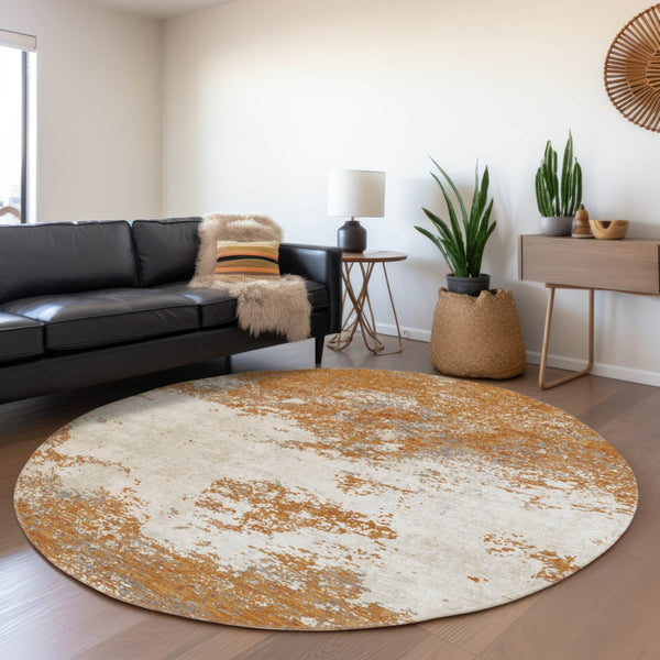 Homeroots 3' Black Gray And Ivory Abstract Washable Area Rug For Indoor And Outdoor Use - Durable Design 8' Round Polyester 599474