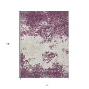 Homeroots 3' Black Gray And Ivory Abstract Washable Area Rug For Indoor And Outdoor Use - Durable Design 5' X 8' Polyester 599479