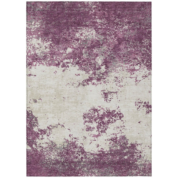 HomeRoots 5' Contemporary Abstract Eggplant Gray Ivory Washable Area Rug for Indoor Outdoor Spaces 10' X 14' 599483