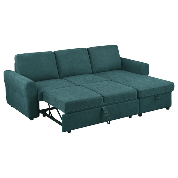 English Elm Kenna Teal Blue Sleeper Sectional with Storage Ottoman, Tufted Upholstery, Rounded Arms, Modern Comfort B062S01105