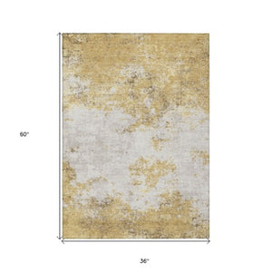 Homeroots 3' Black Gray And Ivory Abstract Washable Area Rug For Indoor And Outdoor Use - Durable Design 3' X 5' Polyester 599490