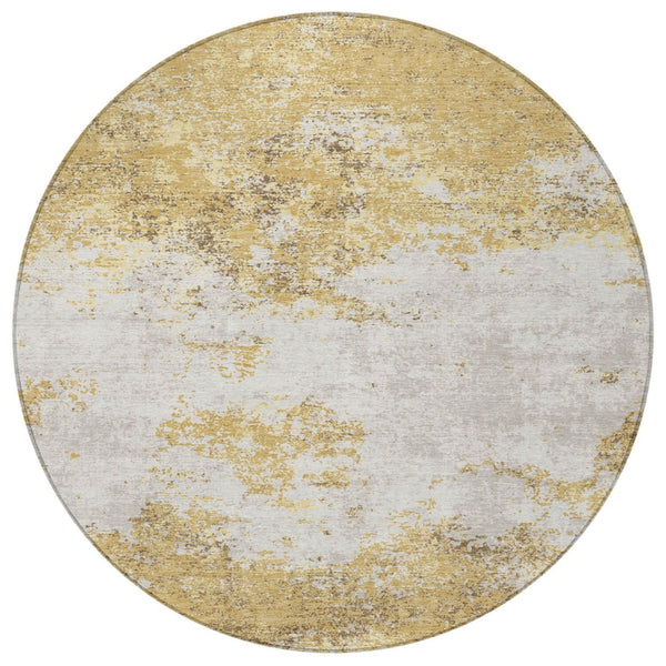 HomeRoots 5' Gold Brown and Beige Abstract Washable Area Rug - Durable, Stylish, Indoor/Outdoor Versatile Design 8' Round 599492