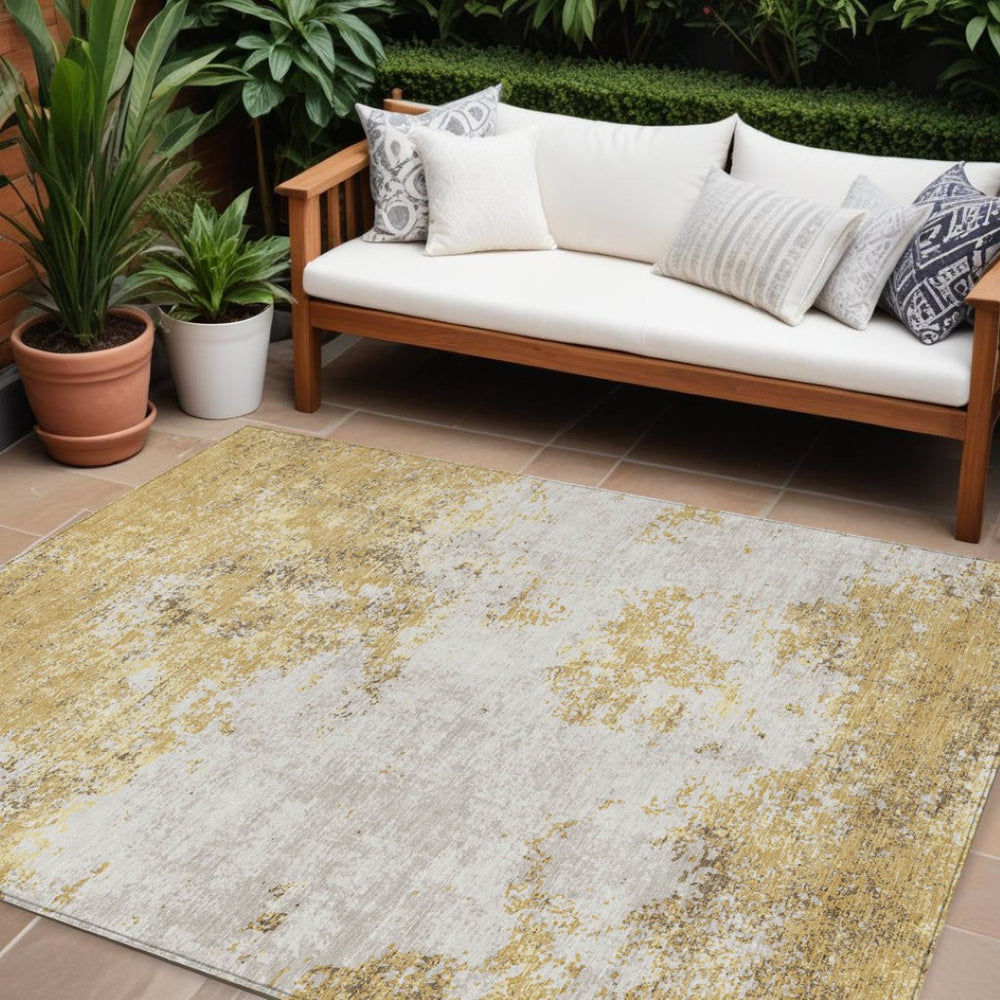 HomeRoots 9' x 12' Washable Gold Brown Beige Abstract Area Rug for Indoor & Outdoor - Durable & Stylish! 599494