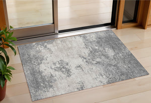 Homeroots 3' Black Gray And Ivory Abstract Washable Area Rug For Indoor And Outdoor Use - Durable Design 3' X 5' Polyester 599496