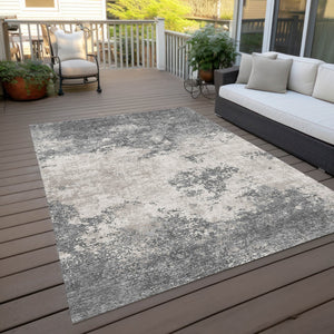 Homeroots 3' Black Gray And Ivory Abstract Washable Area Rug For Indoor And Outdoor Use - Durable Design 3' X 5' Polyester 599496