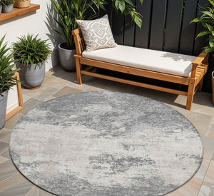 Homeroots 3' Black Gray And Ivory Abstract Washable Area Rug For Indoor And Outdoor Use - Durable Design 8' Round Polyester 599498
