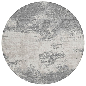 HomeRoots 5' Modern Gray and Beige Abstract Washable Area Rug for Stylish Indoor and Outdoor Spaces 8' Round 599498