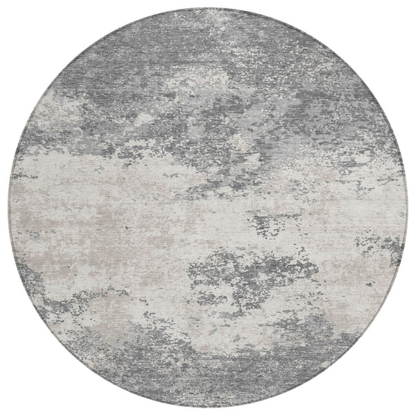 HomeRoots 5' Modern Gray and Beige Abstract Washable Area Rug for Stylish Indoor and Outdoor Spaces 8' Round 599498