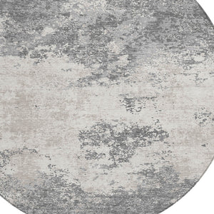 Homeroots 3' Black Gray And Ivory Abstract Washable Area Rug For Indoor And Outdoor Use - Durable Design 8' Round Polyester 599498