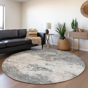 Homeroots 3' Black Gray And Ivory Abstract Washable Area Rug For Indoor And Outdoor Use - Durable Design 8' Round Polyester 599498