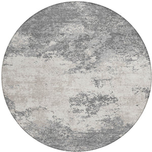 Homeroots 3' Black Gray And Ivory Abstract Washable Area Rug For Indoor And Outdoor Use - Durable Design 8' Round Polyester 599498