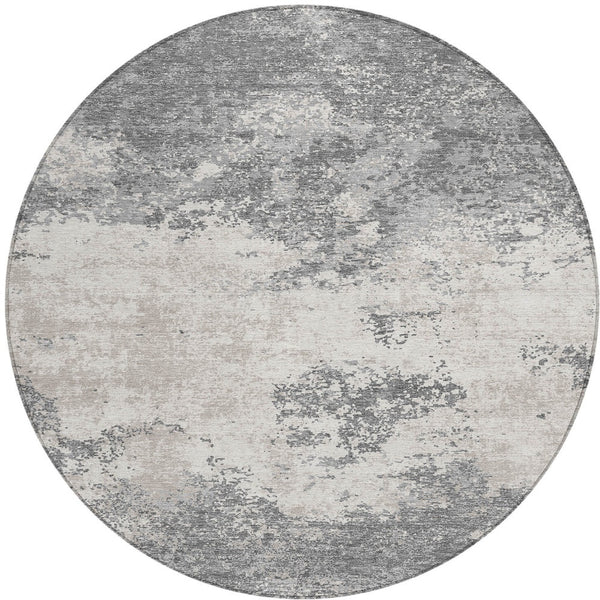 Homeroots 3' Black Gray And Ivory Abstract Washable Area Rug For Indoor And Outdoor Use - Durable Design 8' Round Polyester 599498