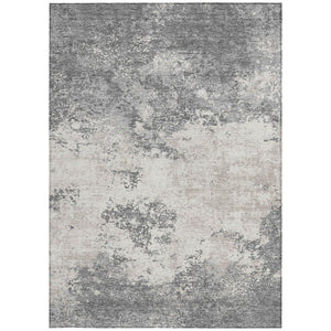 Homeroots 3' Black Gray And Ivory Abstract Washable Area Rug For Indoor And Outdoor Use - Durable Design 8' X 10' Polyester 599499