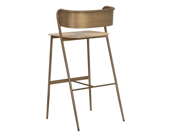 Sunpan Keanu Sleek Modern Barstool with Antique Brass Finish and Unique Starburst Design for Stylish Spaces Antique Gold