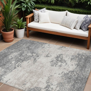Homeroots 3' Black Gray And Ivory Abstract Washable Area Rug For Indoor And Outdoor Use - Durable Design 9' X 12' Polyester 599500