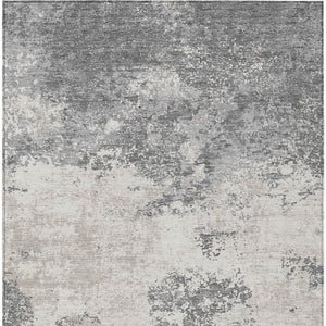 Homeroots 3' Black Gray And Ivory Abstract Washable Area Rug For Indoor And Outdoor Use - Durable Design 10' X 14' Polyester 599501