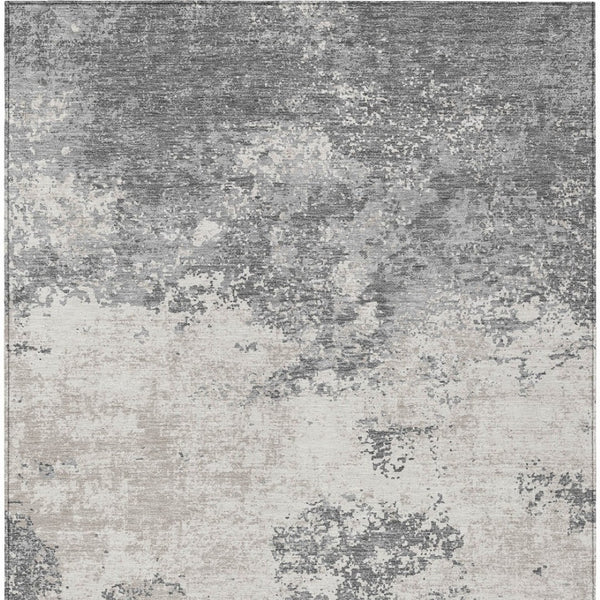 Homeroots 3' Black Gray And Ivory Abstract Washable Area Rug For Indoor And Outdoor Use - Durable Design 10' X 14' Polyester 599501