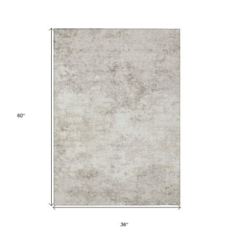 Homeroots 3' Black Gray And Ivory Abstract Washable Area Rug For Indoor And Outdoor Use - Durable Design 3' X 5' Polyester 599502