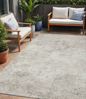 Homeroots 3' Black Gray And Ivory Abstract Washable Area Rug For Indoor And Outdoor Use - Durable Design 5' X 8' Polyester 599503