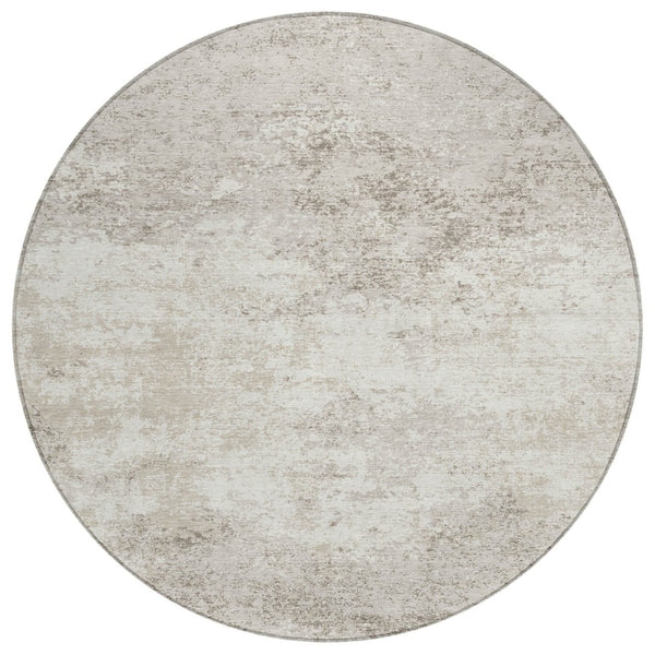 HomeRoots 5' Ivory and Beige Abstract Area Rug - Durable, Washable, Versatile for Indoor and Outdoor Spaces 8' Round 599504