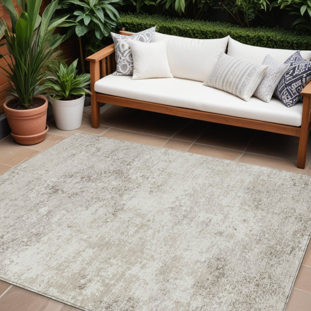 HomeRoots 9' X 12' Abstract Ivory & Beige Area Rug – Washable, Durable, Indoor/Outdoor, Low-Maintenance Style 599506