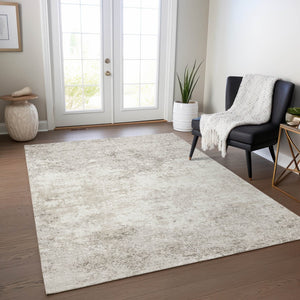 Homeroots 3' Black Gray And Ivory Abstract Washable Area Rug For Indoor And Outdoor Use - Durable Design 10' X 14' Polyester 599507