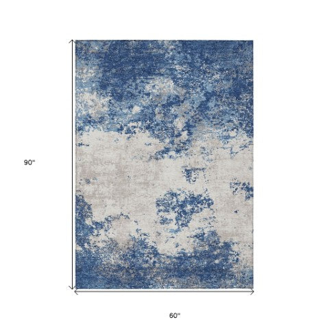 Homeroots 3' Black Gray And Ivory Abstract Washable Area Rug For Indoor And Outdoor Use - Durable Design 5' X 8' Polyester 599509