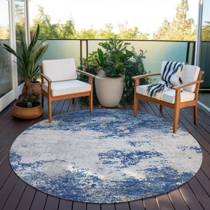 Homeroots 3' Black Gray And Ivory Abstract Washable Area Rug For Indoor And Outdoor Use - Durable Design 8' Round Polyester 599510