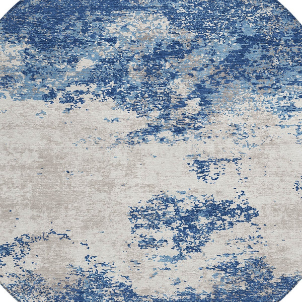 Homeroots 3' Black Gray And Ivory Abstract Washable Area Rug For Indoor And Outdoor Use - Durable Design 8' Round Polyester 599510