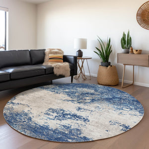 Homeroots 3' Black Gray And Ivory Abstract Washable Area Rug For Indoor And Outdoor Use - Durable Design 8' Round Polyester 599510