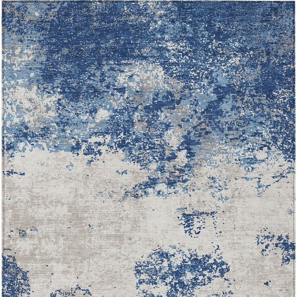 Homeroots 3' Black Gray And Ivory Abstract Washable Area Rug For Indoor And Outdoor Use - Durable Design 9' X 12' Polyester 599512