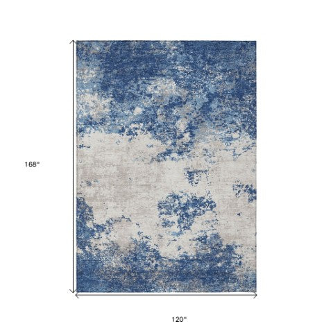 Homeroots 3' Black Gray And Ivory Abstract Washable Area Rug For Indoor And Outdoor Use - Durable Design 10' X 14' Polyester 599513